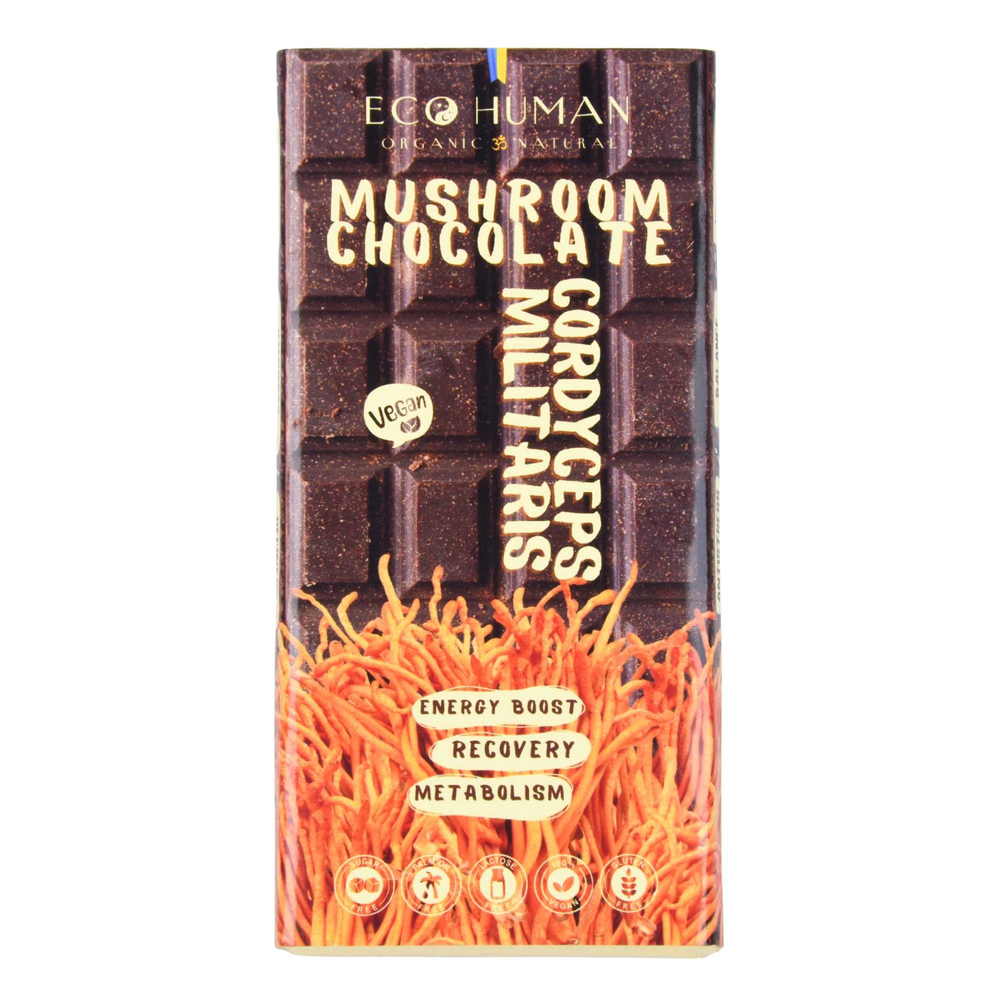 Chocolate bar with Cordyceps, Chocolate with Cordyceps, EcoHuman, 15 squares