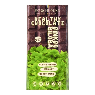 Шоколадка із Гінкго Білоба, Chocolate with Ginkgo Biloba, EcoHuman, 15 квадратиків