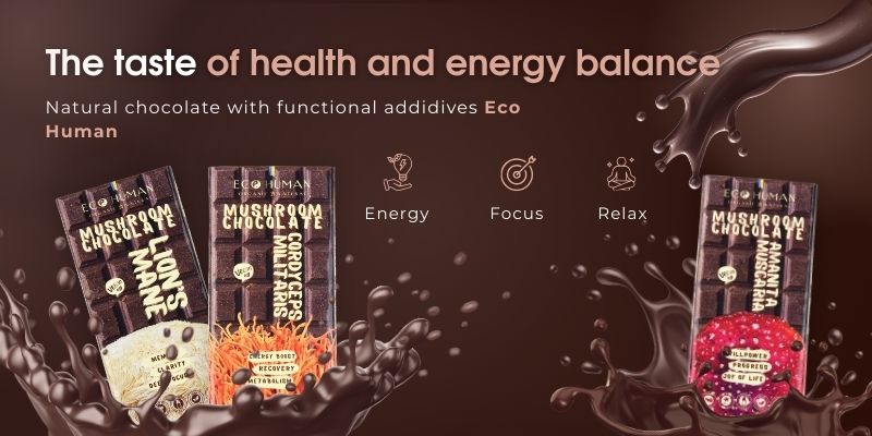 Eco Human natural chocolate with functional additives - taste of health and energy balance, energy, focus and relaxation support