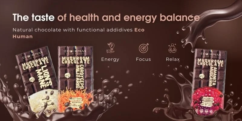 Eco Human natural chocolate with functional additives - taste of health and energy balance, energy, focus and relaxation support